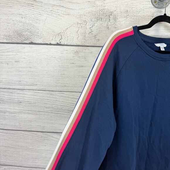 Time & Tru Women's Navy Crew Stripe Sleeve Sweatshirt Size XL - Picture 3 of 6